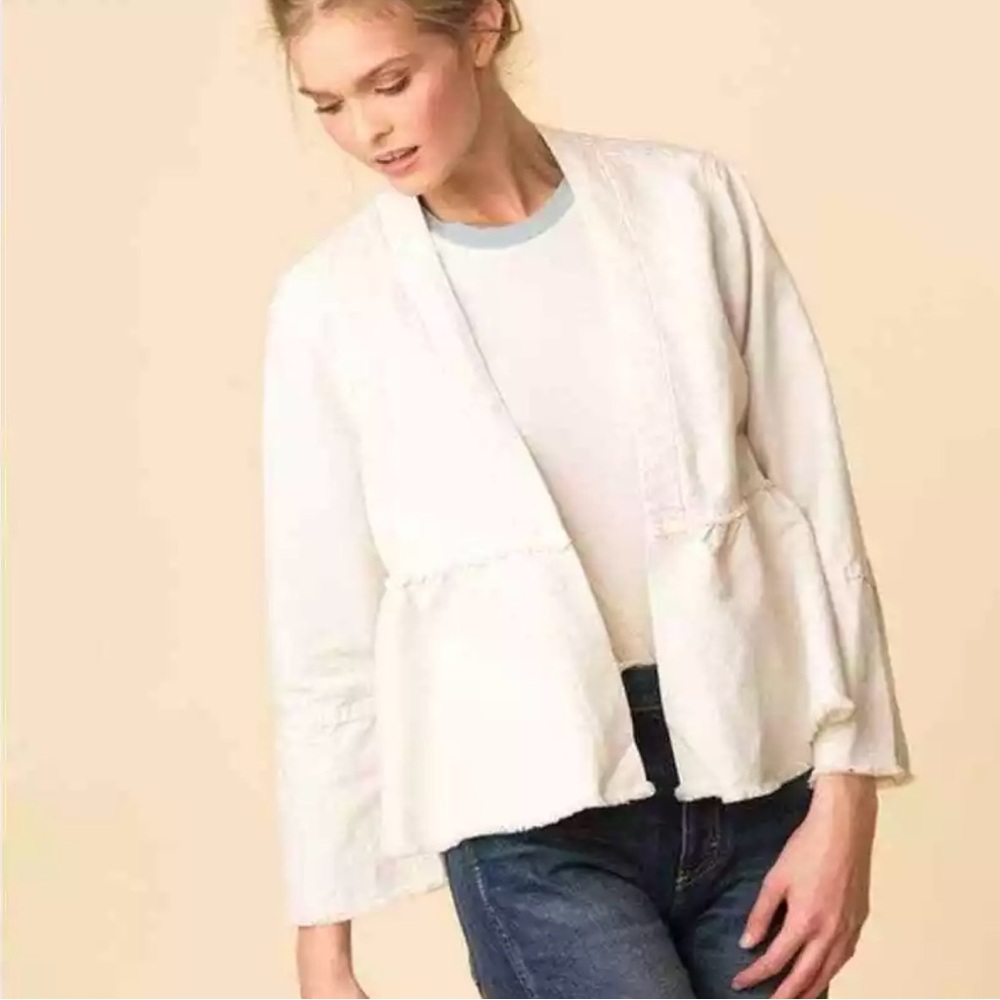 AMO Flounce Vintage White Linen Jacket Size M